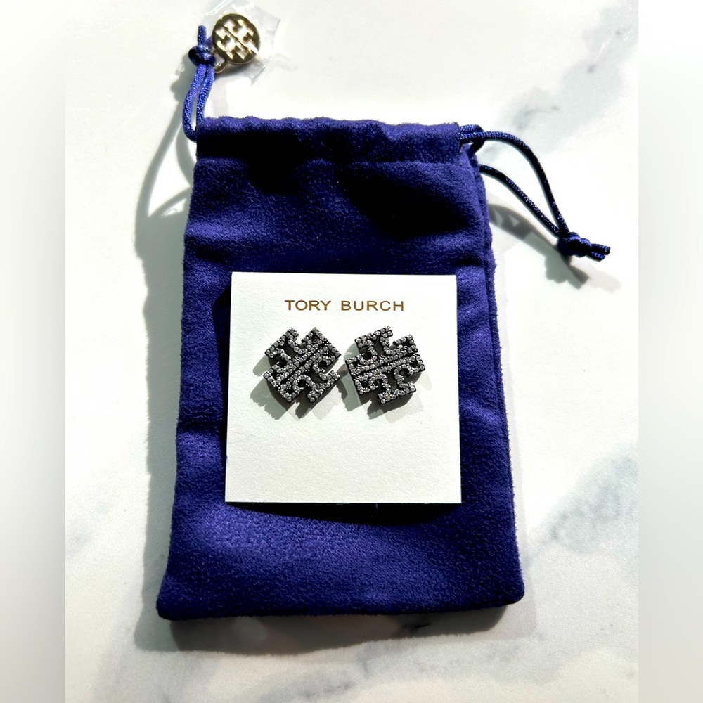 BRAND NEW Tory Burch Britten Pave Stud Earrings